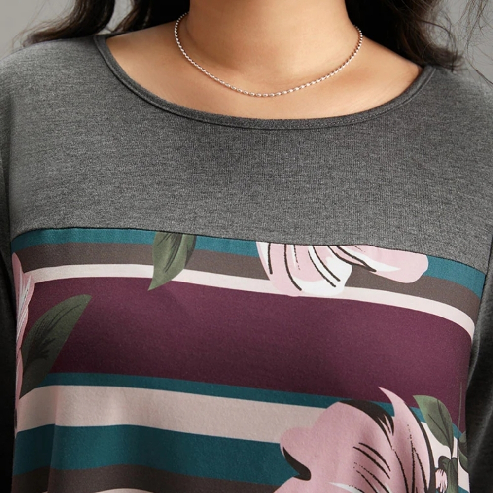 BloomChic Floral Women’s Long Sleeve Top Gray Purple Stripe - Size 4X - Picture 4 of 6